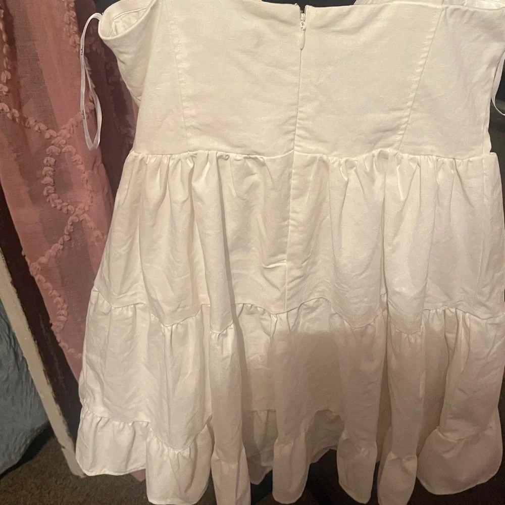 Lulu's Tier-ly Delightful White Tie-Strap Tiered Bustier Mini Dress - Picture 6 of 7